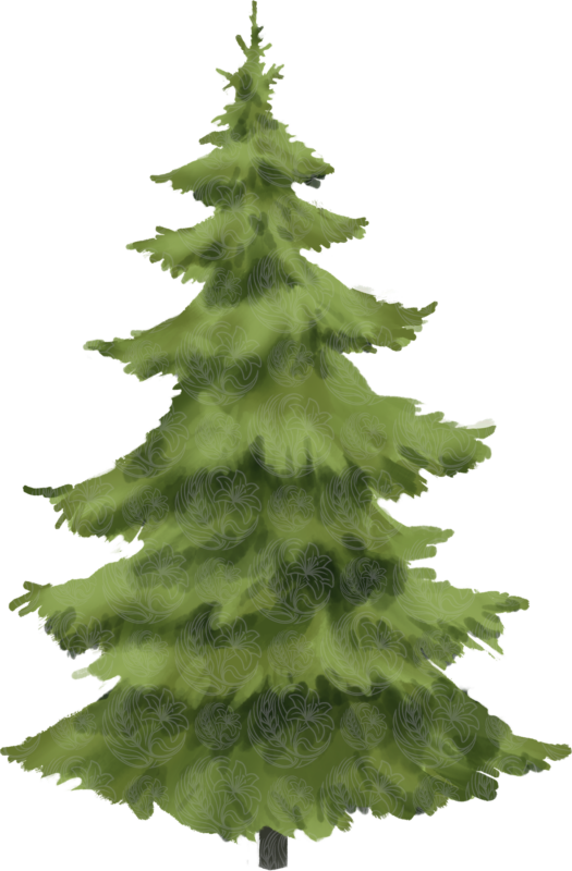 Christmas tree illustrated in soft watercolour style with layered branches, Grey Barn Handwerk, Saskatchewan.